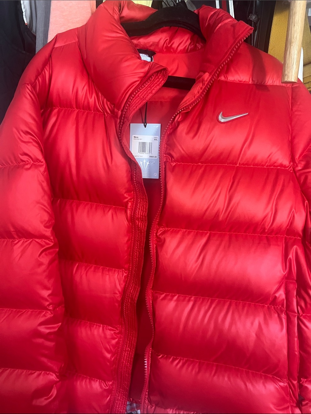 Nike Kids Bright Red Quilted Puffer Jacket with Swoosh